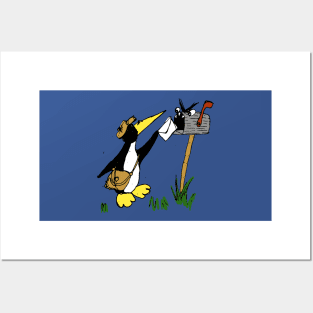 postman penguin feeding an angry mailbox Posters and Art